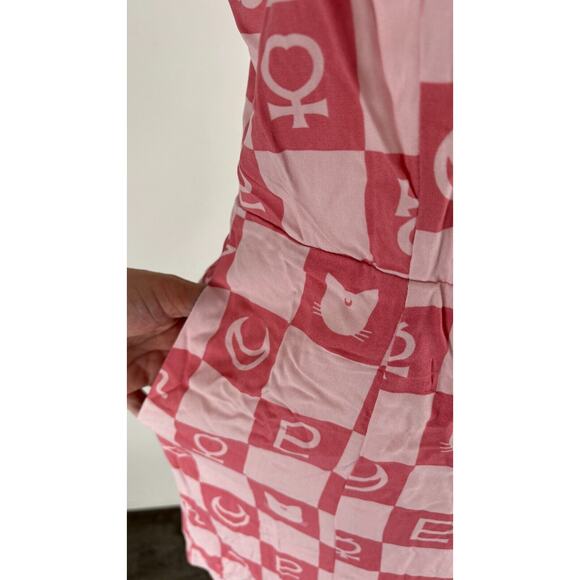 Sailor Moon Womens Pink Checker Shift Dress Sleeveless Button Front Size MD NWT - Picture 9 of 16